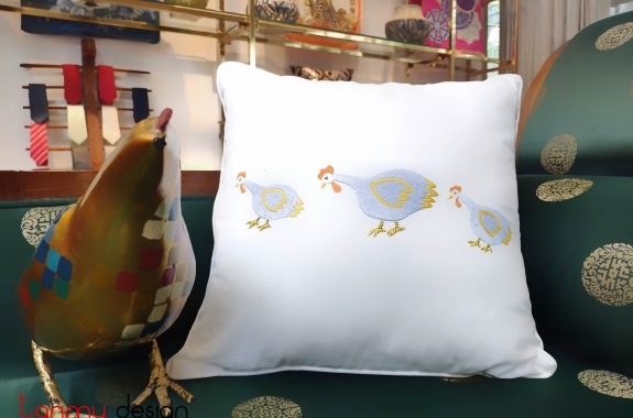 Cushion cover - hand embroidered with chicken